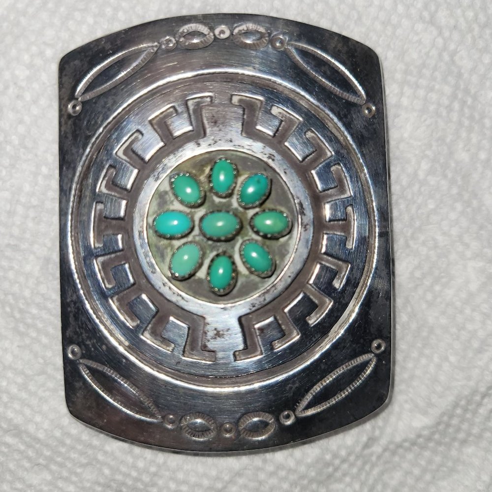 ROSCO SCOTT STERLING SILVER VINTAGE TURQUOIS BELT BUCKLE